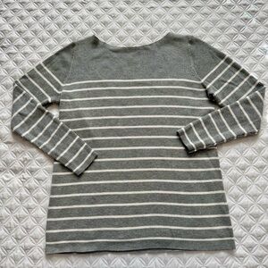 GAP Factory Ribbed Gray White Stripes Long Sleeve Boat Neck Sweater Size M